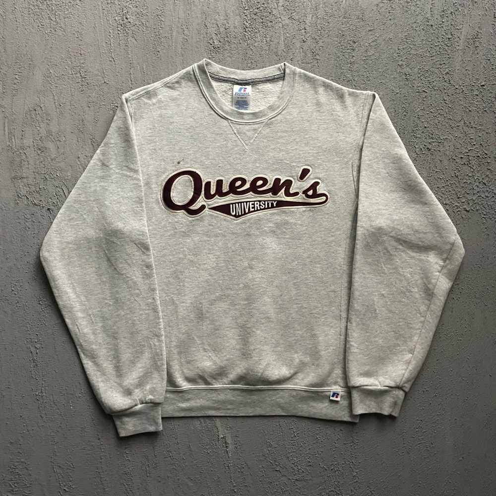 Vintage Queen's University Sweatshirt Mens Small Grey 2000s y2k Russell Athletic